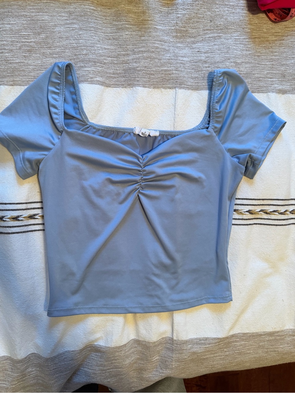 Women's Light Blue Ruched Square Neck Crop Top